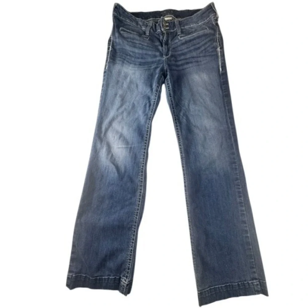 Ariat Denim Trouser Womens 16WL Blue Jeans Wide Leg Mid Rise Contrast Stitch
